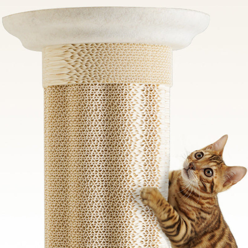 Contemporary Scandinavian Round Medium-Density Fiberboard Corrugated Paper Hemp Rope Felt Cat Scratcher Cat Tree For Living Room Cuvalon