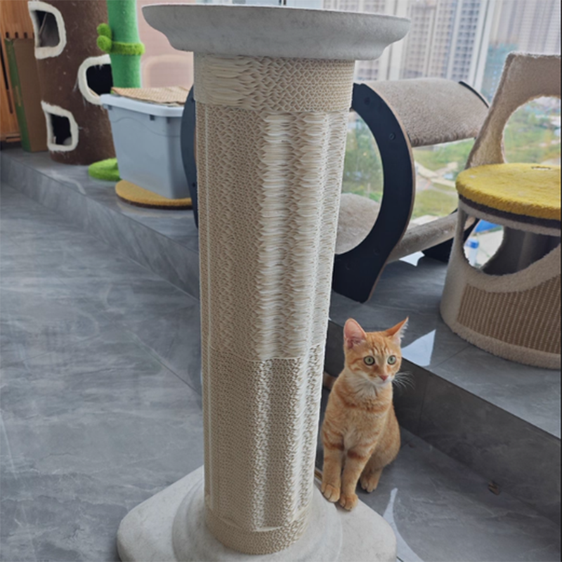 Contemporary Scandinavian Round Medium-Density Fiberboard Corrugated Paper Hemp Rope Felt Cat Scratcher Cat Tree For Living Room Cuvalon