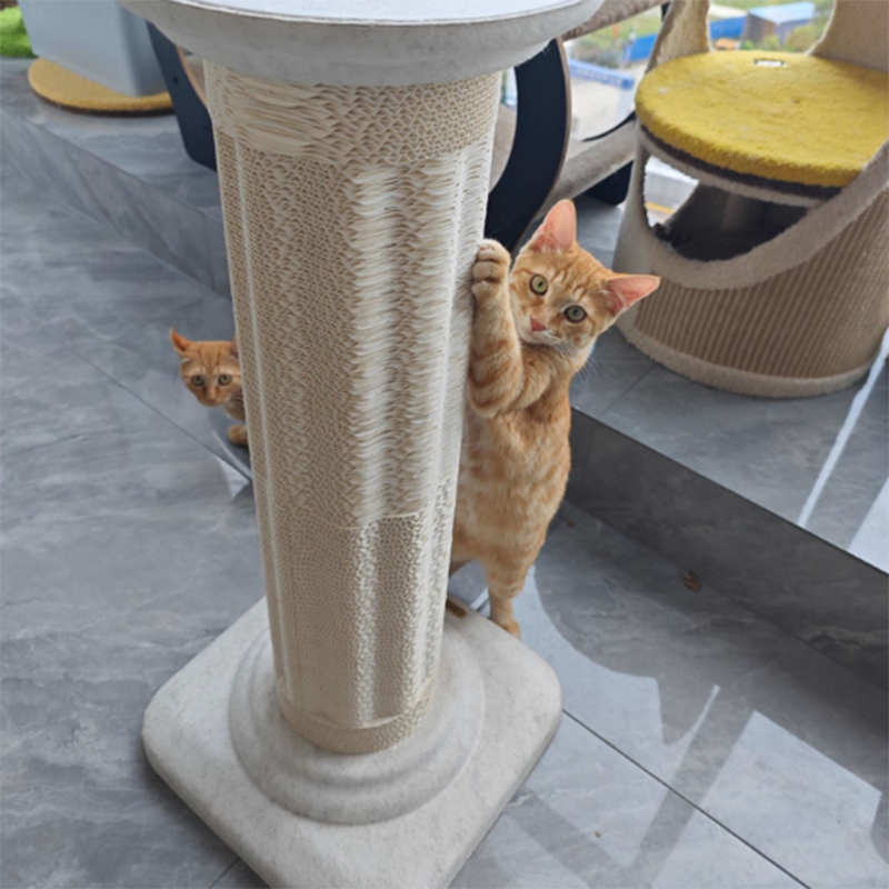 Contemporary Scandinavian Round Medium-Density Fiberboard Corrugated Paper Hemp Rope Felt Cat Scratcher Cat Tree For Living Room Cuvalon