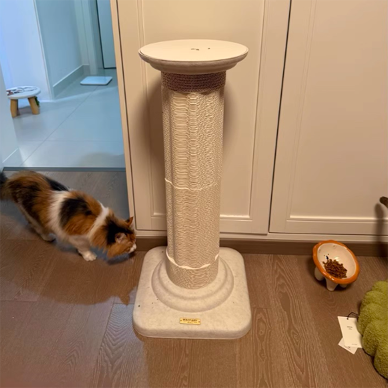 Contemporary Scandinavian Round Medium-Density Fiberboard Corrugated Paper Hemp Rope Felt Cat Scratcher Cat Tree For Living Room Cuvalon