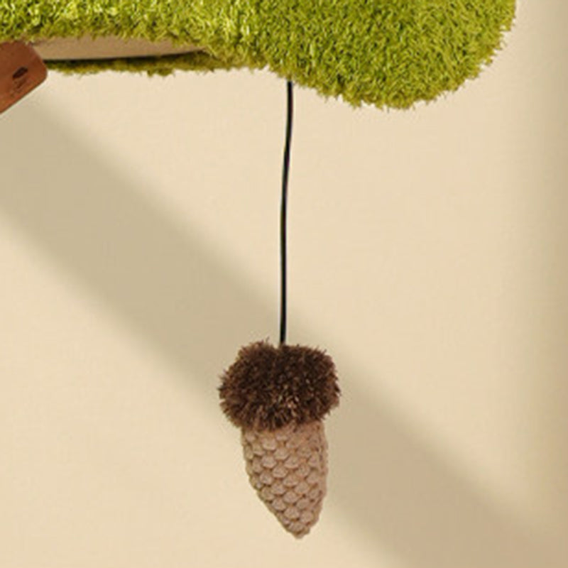 Contemporary Creative Round Particleboard Natural Fruitwood Velvet Fabric Hemp Rope Treehouse Cat Tree For Living Room Cuvalon