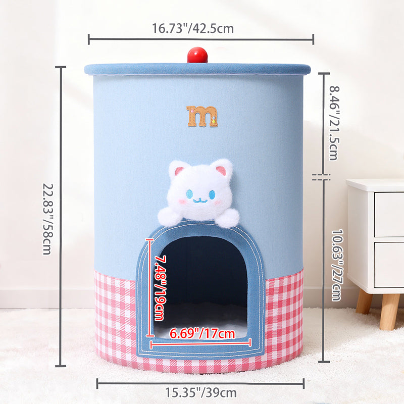 Contemporary Creative Round Polyester Denim Velvet Fabric Storage Cat Bed For Living Room Cuvalon