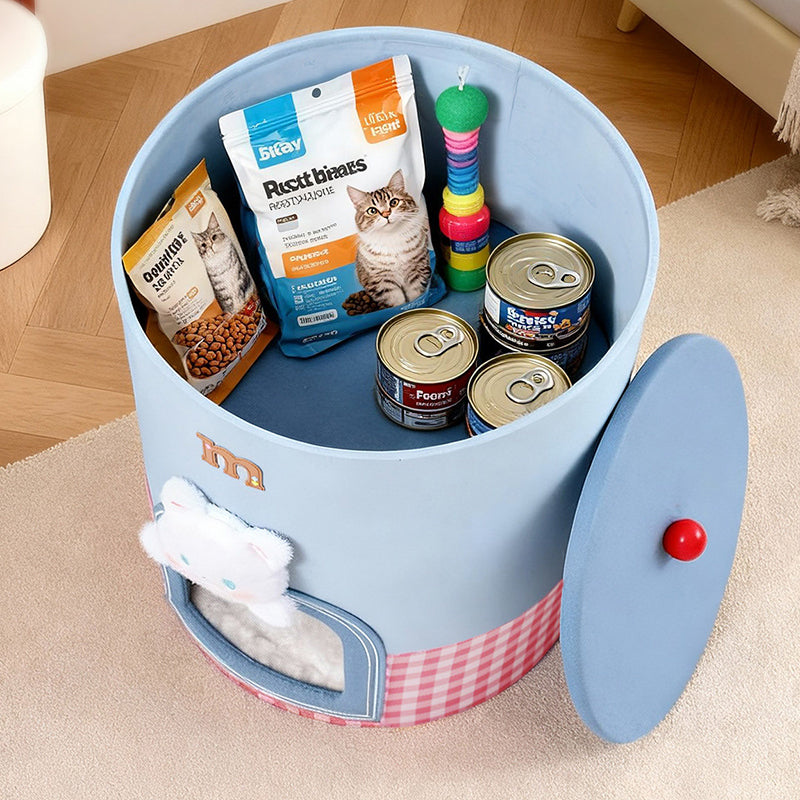 Contemporary Creative Round Polyester Denim Velvet Fabric Storage Cat Bed For Living Room Cuvalon