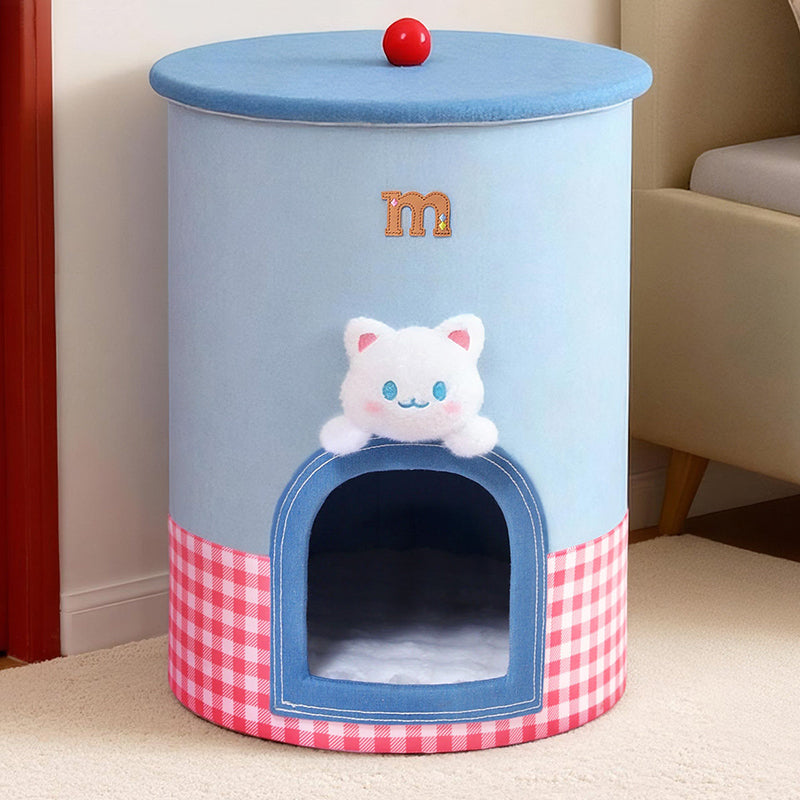 Contemporary Creative Round Polyester Denim Velvet Fabric Storage Cat Bed For Living Room Cuvalon