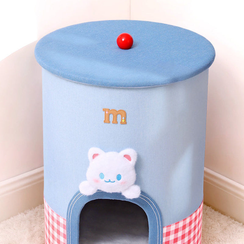 Contemporary Creative Round Polyester Denim Velvet Fabric Storage Cat Bed For Living Room Cuvalon
