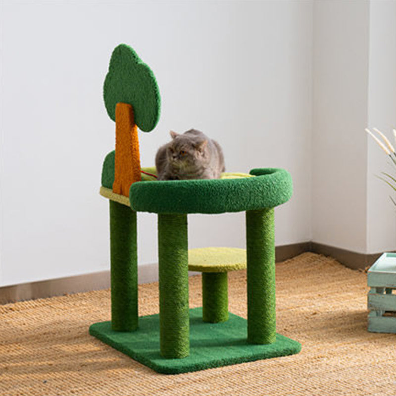 Contemporary Creative Rectangular Particleboard Sisal Velvet Fabric Cardboard Tree-Design Cat Tree 1/3-Tier For Living Room Cuvalon