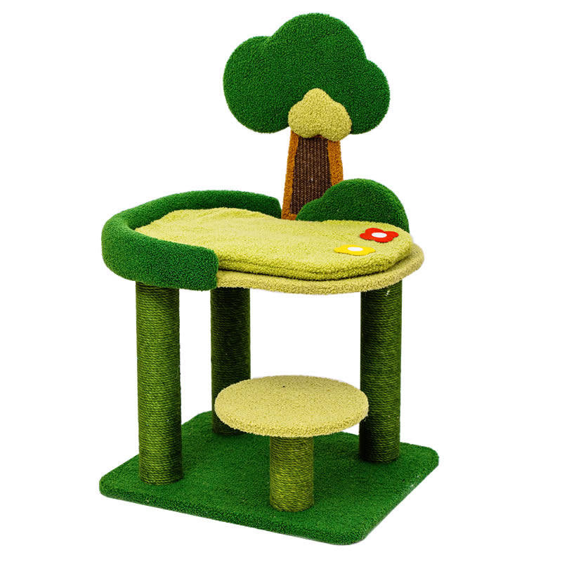 Contemporary Creative Rectangular Particleboard Sisal Velvet Fabric Cardboard Tree-Design Cat Tree 1/3-Tier For Living Room Cuvalon