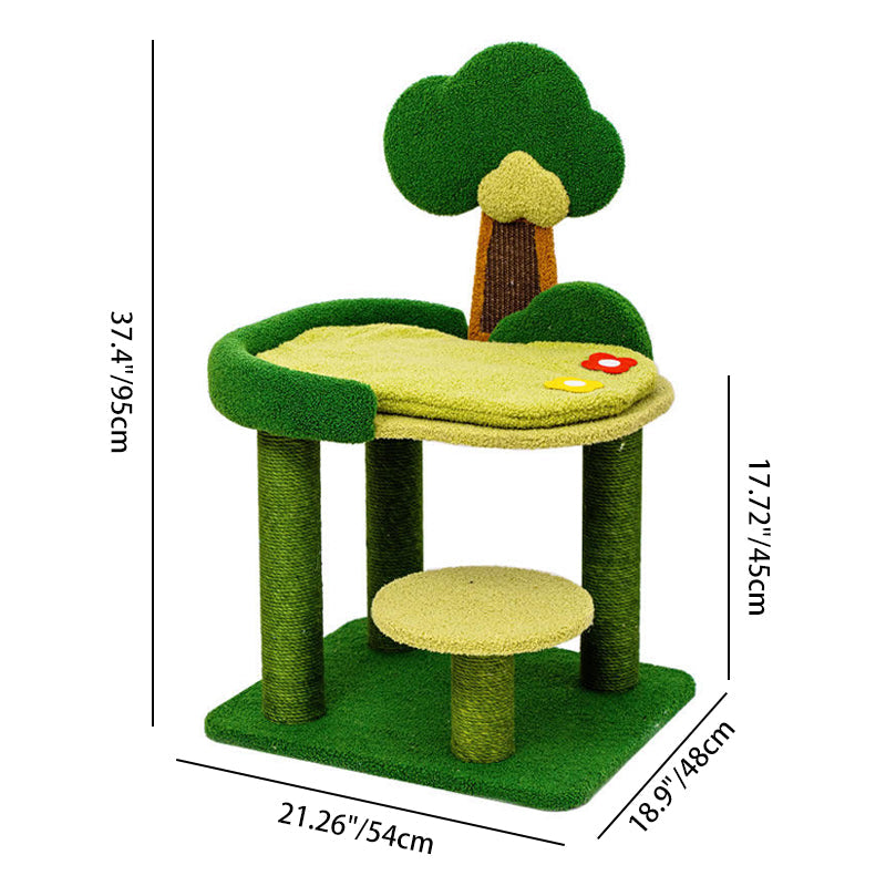 Contemporary Creative Rectangular Particleboard Sisal Velvet Fabric Cardboard Tree-Design Cat Tree 1/3-Tier For Living Room Cuvalon