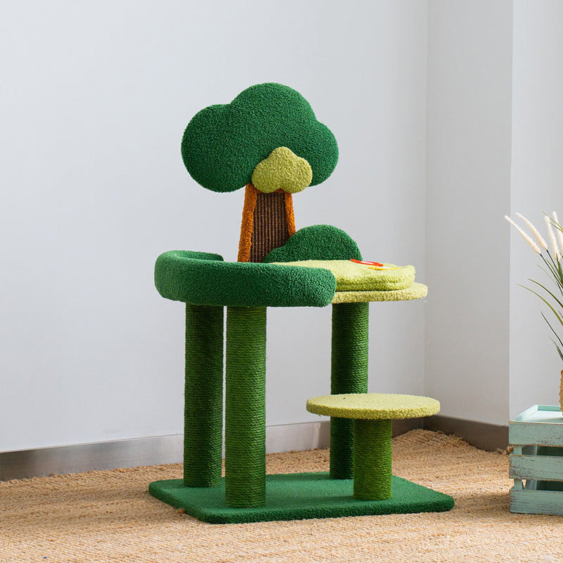 Contemporary Creative Rectangular Particleboard Sisal Velvet Fabric Cardboard Tree-Design Cat Tree 1/3-Tier For Living Room Cuvalon