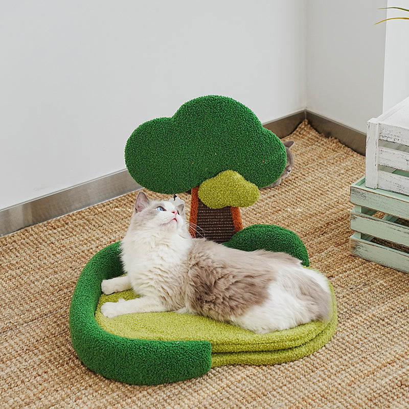 Contemporary Creative Rectangular Particleboard Sisal Velvet Fabric Cardboard Tree-Design Cat Tree 1/3-Tier For Living Room Cuvalon