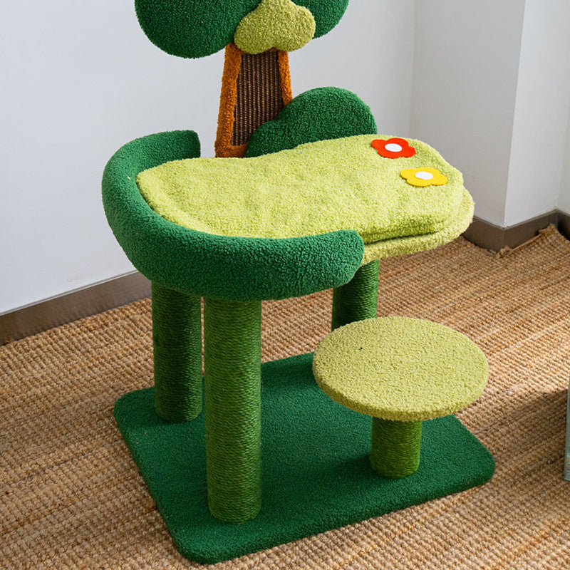 Contemporary Creative Rectangular Particleboard Sisal Velvet Fabric Cardboard Tree-Design Cat Tree 1/3-Tier For Living Room Cuvalon