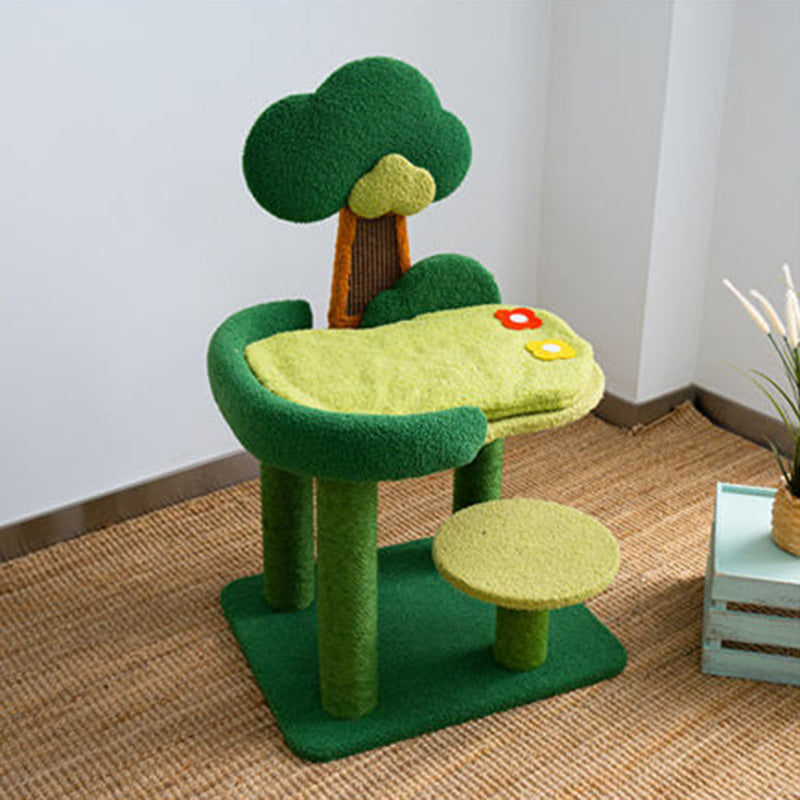 Contemporary Creative Rectangular Particleboard Sisal Velvet Fabric Cardboard Tree-Design Cat Tree 1/3-Tier For Living Room Cuvalon