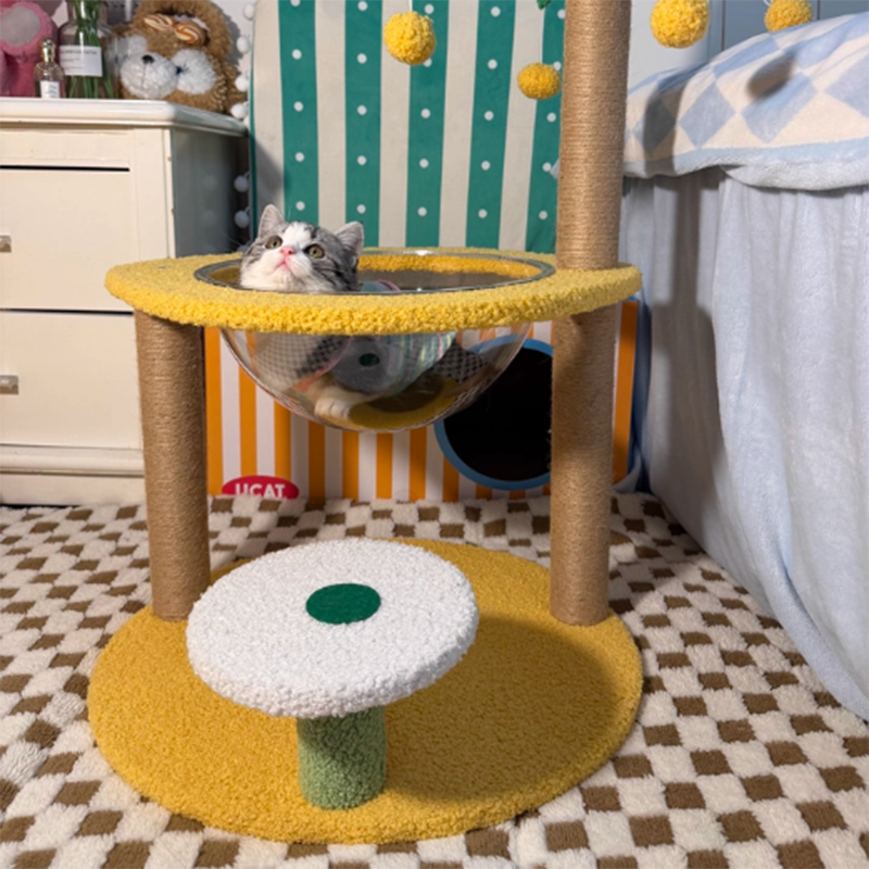 Contemporary Creative Round Medium-Density Fiberboard Velvet Fabric Sisal Coconut Tree Cat Tree For Living Room Cuvalon