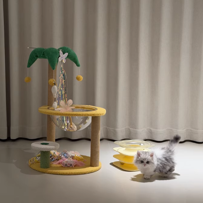 Contemporary Creative Round Medium-Density Fiberboard Velvet Fabric Sisal Coconut Tree Cat Tree For Living Room Cuvalon
