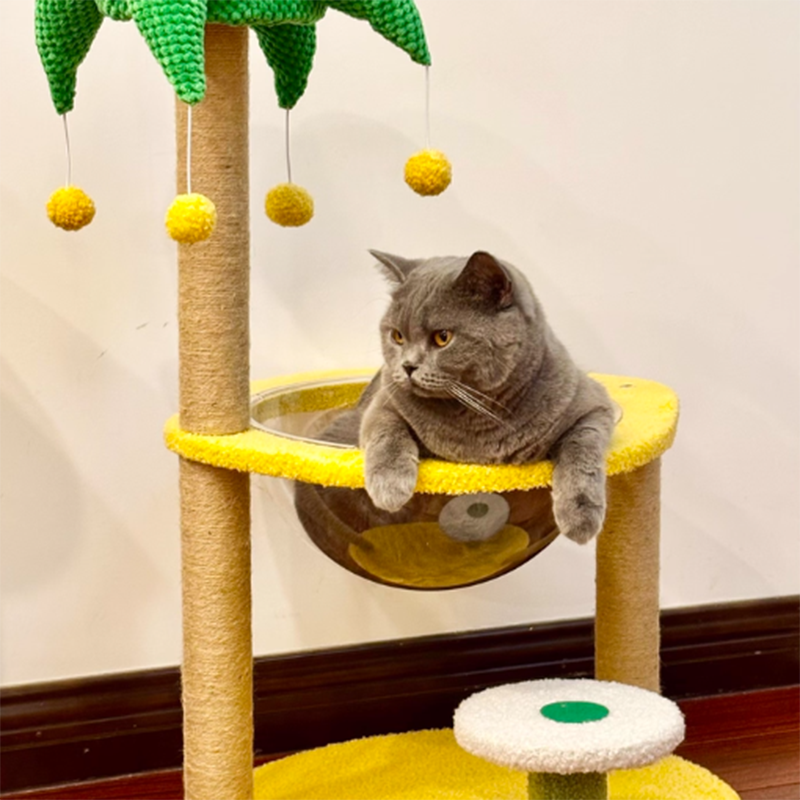 Contemporary Creative Round Medium-Density Fiberboard Velvet Fabric Sisal Coconut Tree Cat Tree For Living Room Cuvalon