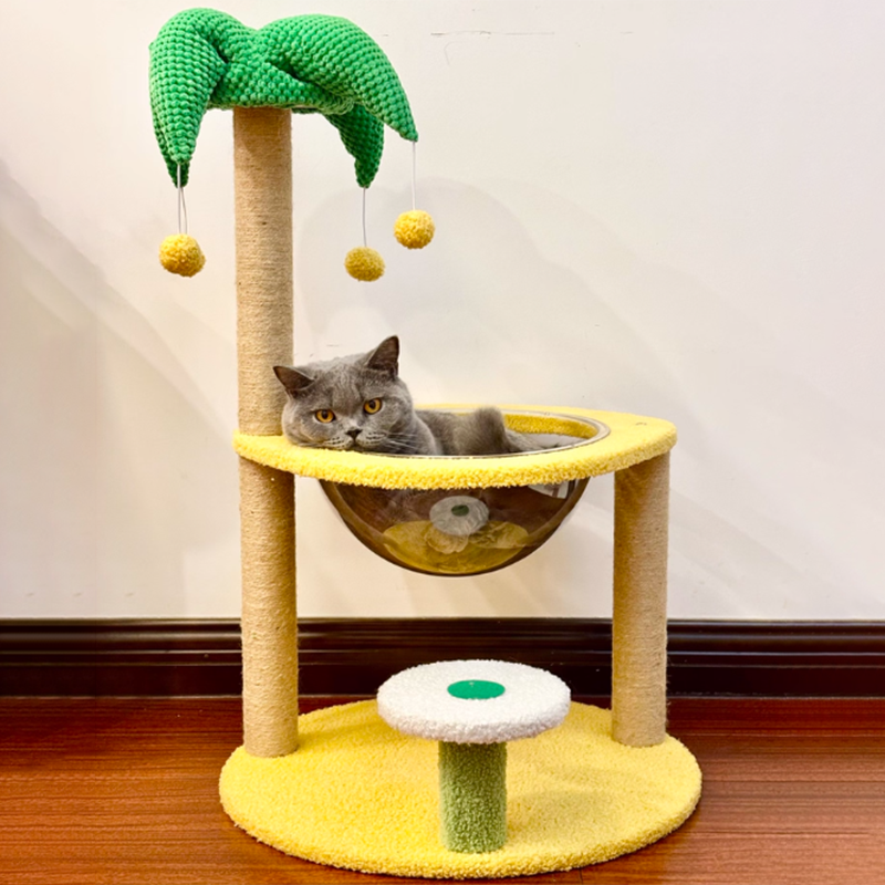 Contemporary Creative Round Medium-Density Fiberboard Velvet Fabric Sisal Coconut Tree Cat Tree For Living Room Cuvalon