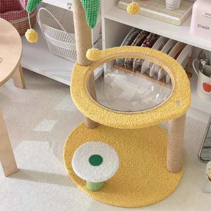Contemporary Creative Round Medium-Density Fiberboard Velvet Fabric Sisal Coconut Tree Cat Tree For Living Room Cuvalon