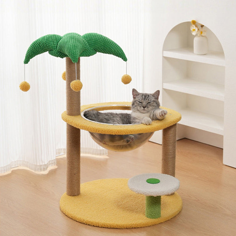 Contemporary Creative Round Medium-Density Fiberboard Velvet Fabric Sisal Coconut Tree Cat Tree For Living Room Cuvalon