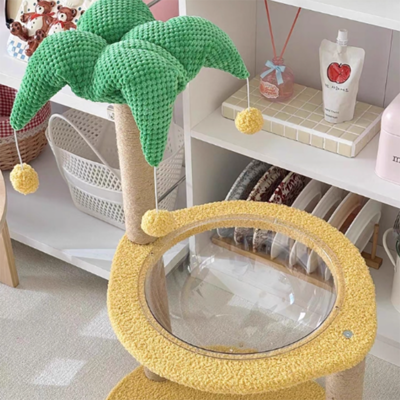 Contemporary Creative Round Medium-Density Fiberboard Velvet Fabric Sisal Coconut Tree Cat Tree For Living Room Cuvalon