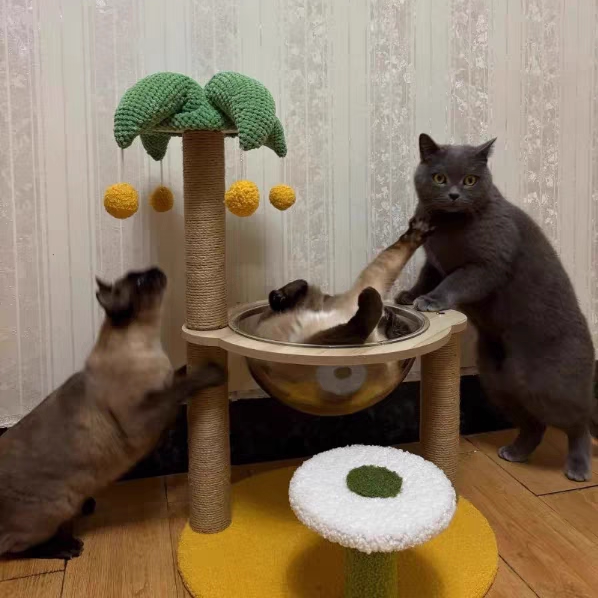 Contemporary Creative Round Medium-Density Fiberboard Velvet Fabric Sisal Coconut Tree Cat Tree For Living Room Cuvalon