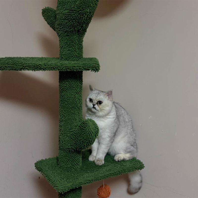 Contemporary Creative Rectangular Particleboard Velvet Fabric Sisal Paper Tube Cactus Cat Tree For Living Room Cuvalon