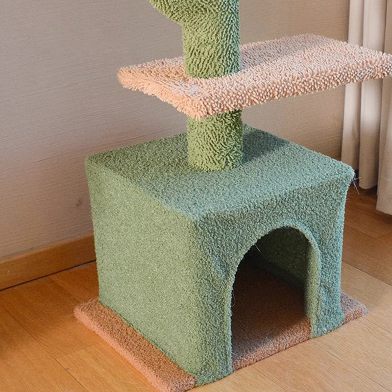 Contemporary Creative Rectangular Particleboard Velvet Fabric Sisal Paper Tube Cactus Cat Tree For Living Room Cuvalon