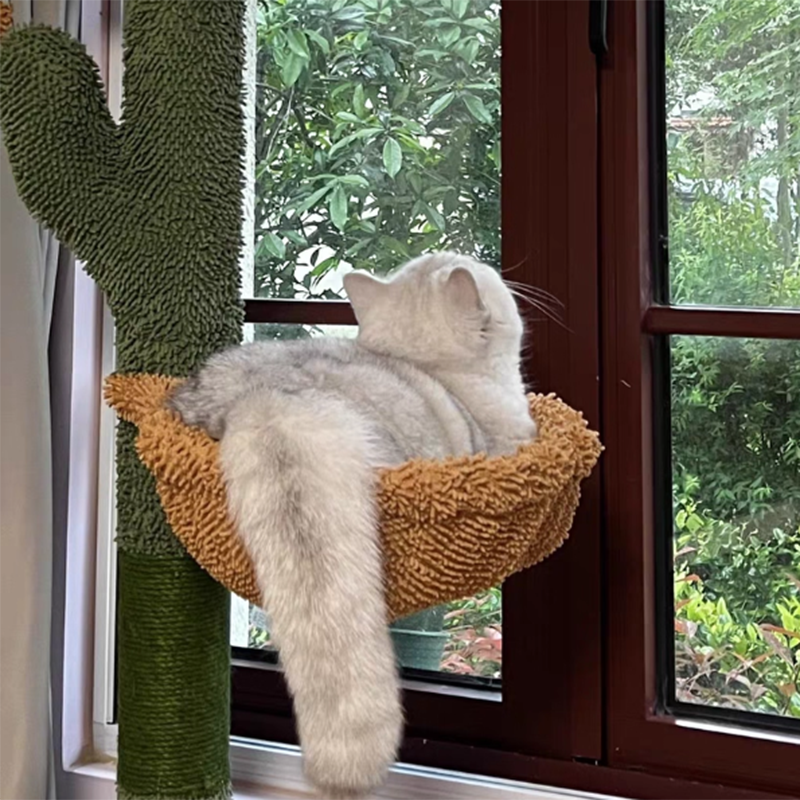 Contemporary Creative Rectangular Particleboard Velvet Fabric Sisal Paper Tube Cactus Cat Tree For Living Room Cuvalon
