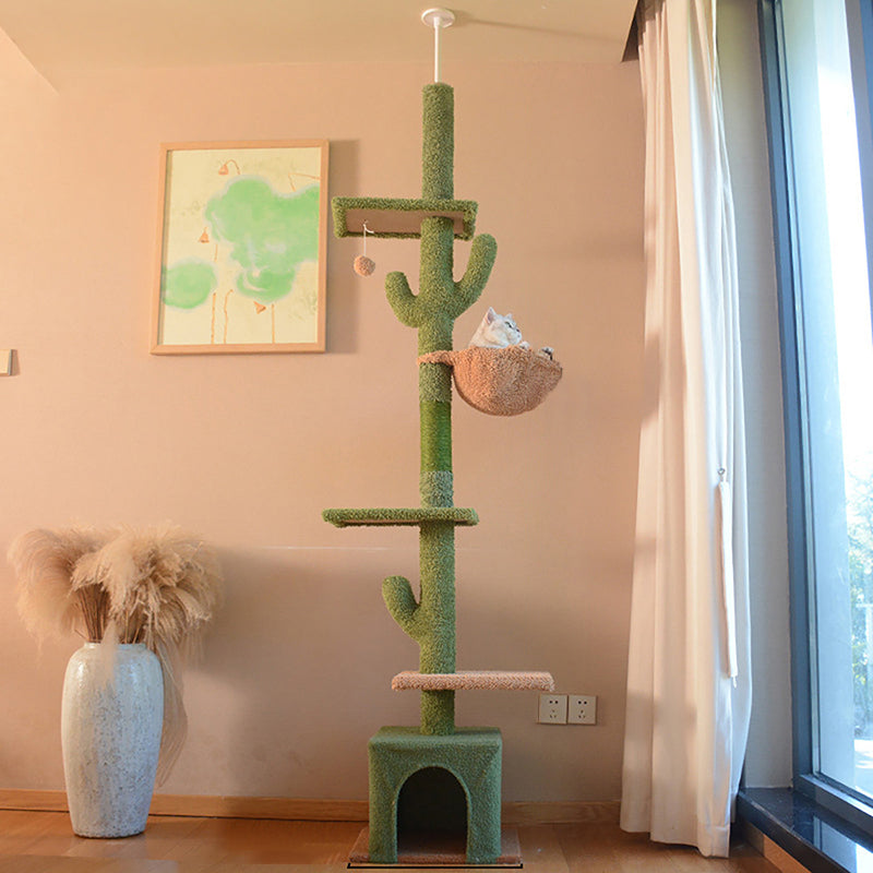 Contemporary Creative Rectangular Particleboard Velvet Fabric Sisal Paper Tube Cactus Cat Tree For Living Room Cuvalon