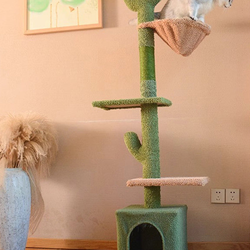 Contemporary Creative Rectangular Particleboard Velvet Fabric Sisal Paper Tube Cactus Cat Tree For Living Room Cuvalon