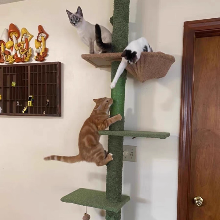 Contemporary Creative Rectangular Particleboard Velvet Fabric Sisal Paper Tube Cactus Cat Tree For Living Room Cuvalon