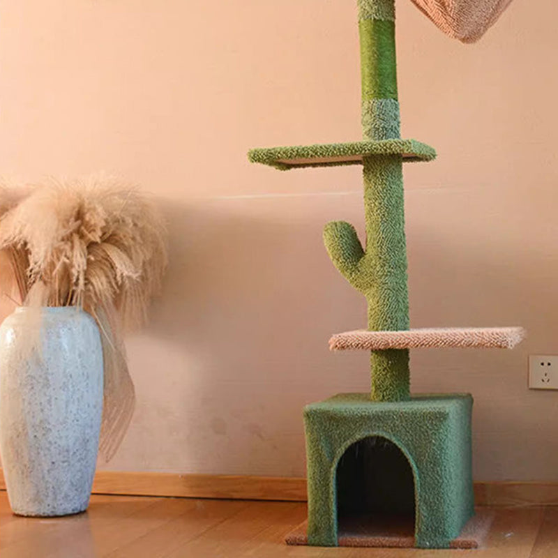 Contemporary Creative Rectangular Particleboard Velvet Fabric Sisal Paper Tube Cactus Cat Tree For Living Room Cuvalon