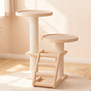 Contemporary Scandinavian Round Rubberwood Solid Wood Sisal No-Assembly Cat Tree For Living Room Cuvalon