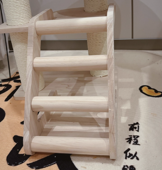 Contemporary Scandinavian Round Rubberwood Solid Wood Sisal No-Assembly Cat Tree For Living Room Cuvalon