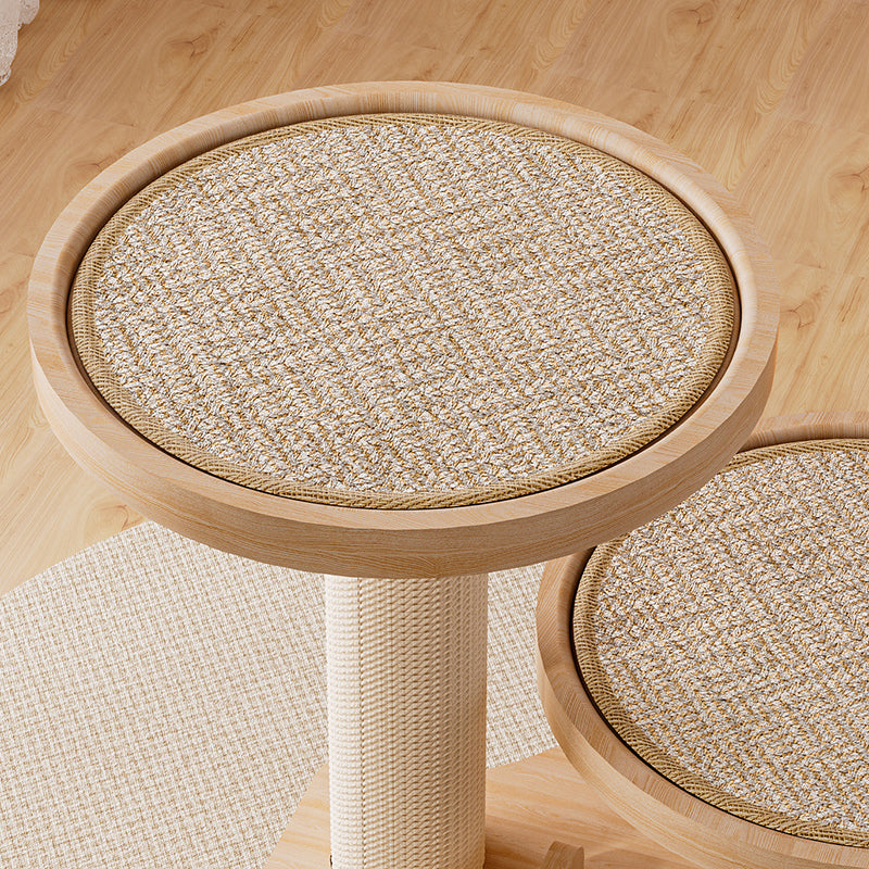 Contemporary Scandinavian Round Rubberwood Solid Wood Sisal No-Assembly Cat Tree For Living Room Cuvalon