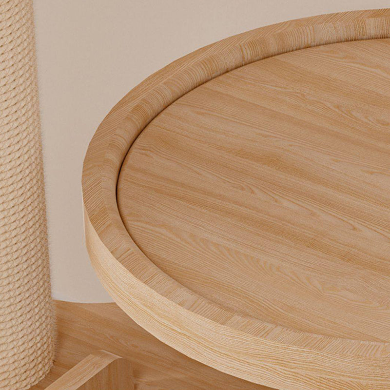 Contemporary Scandinavian Round Rubberwood Solid Wood Sisal No-Assembly Cat Tree For Living Room Cuvalon