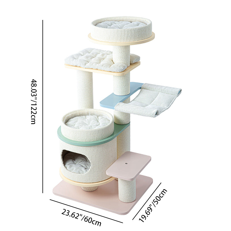 Contemporary Scandinavian Round Multi-Layer Solid Wood Panel Fiberboard Paper Rope Paper Tube Cat Tree 5-Tier For Living Room Cuvalon