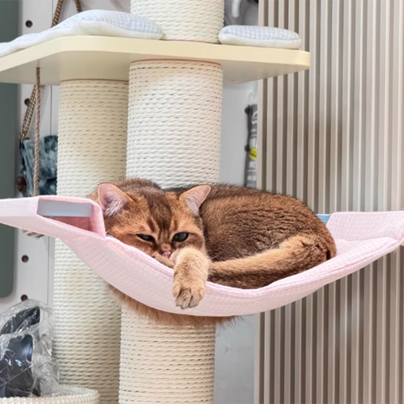 Contemporary Scandinavian Round Multi-Layer Solid Wood Panel Fiberboard Paper Rope Paper Tube Cat Tree 5-Tier For Living Room Cuvalon