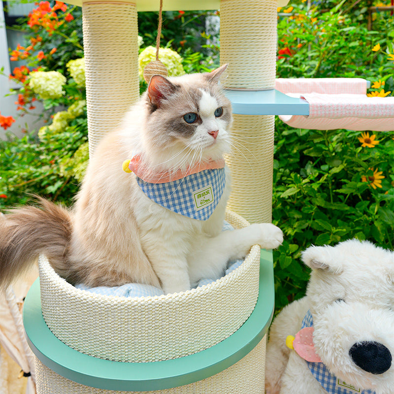 Contemporary Scandinavian Round Multi-Layer Solid Wood Panel Fiberboard Paper Rope Paper Tube Cat Tree 5-Tier For Living Room Cuvalon