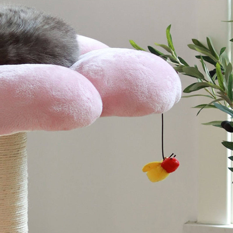 Contemporary Scandinavian Round Particleboard Kraft Paper Tube Sisal Velvet Fabric Floral Cat Tree 3-Tier For Living Room Cuvalon