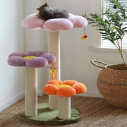 Contemporary Scandinavian Round Particleboard Kraft Paper Tube Sisal Velvet Fabric Floral Cat Tree 3-Tier For Living Room Cuvalon