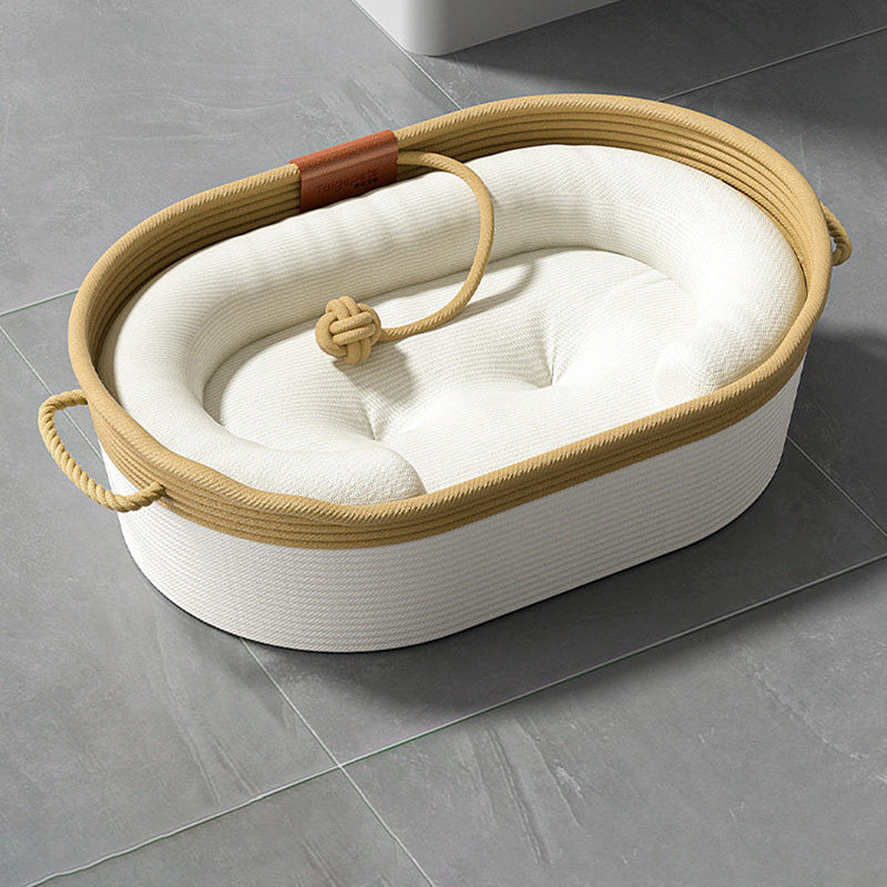 Contemporary Scandinavian Oval Linen-Cotton Rope Woven Cat Bed For Living Room & Bedroom Cuvalon