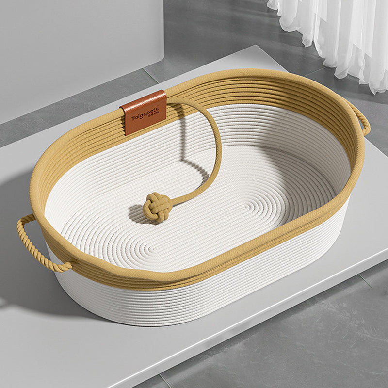 Contemporary Scandinavian Oval Linen-Cotton Rope Woven Cat Bed For Living Room & Bedroom Cuvalon