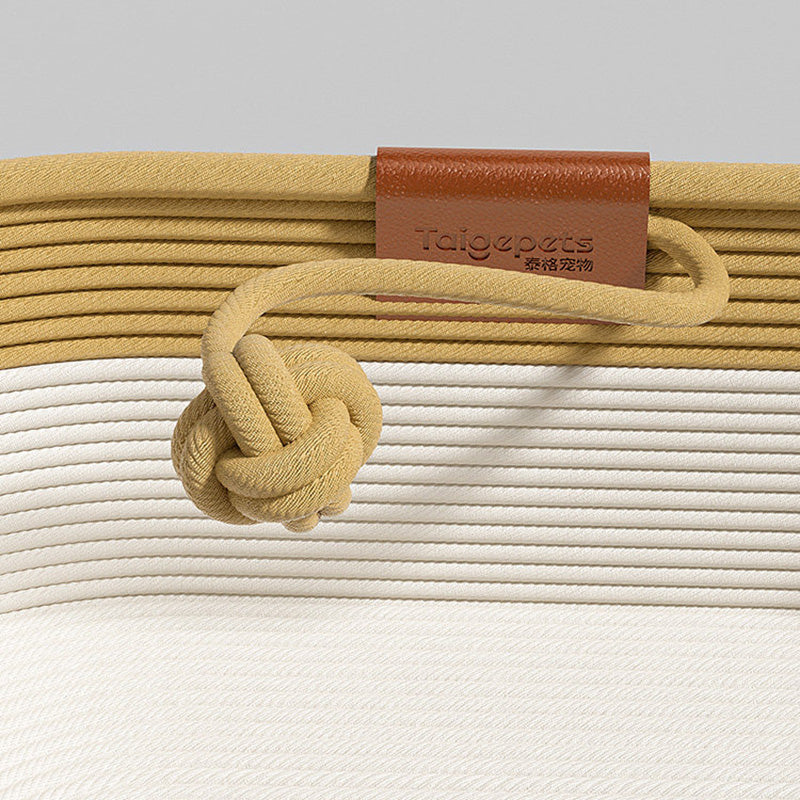 Contemporary Scandinavian Oval Linen-Cotton Rope Woven Cat Bed For Living Room & Bedroom Cuvalon