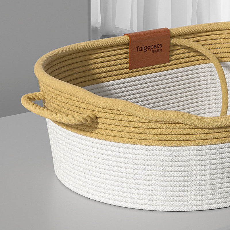 Contemporary Scandinavian Oval Linen-Cotton Rope Woven Cat Bed For Living Room & Bedroom Cuvalon
