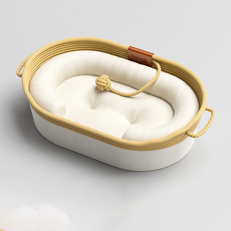 Contemporary Scandinavian Oval Linen-Cotton Rope Woven Cat Bed For Living Room & Bedroom Cuvalon