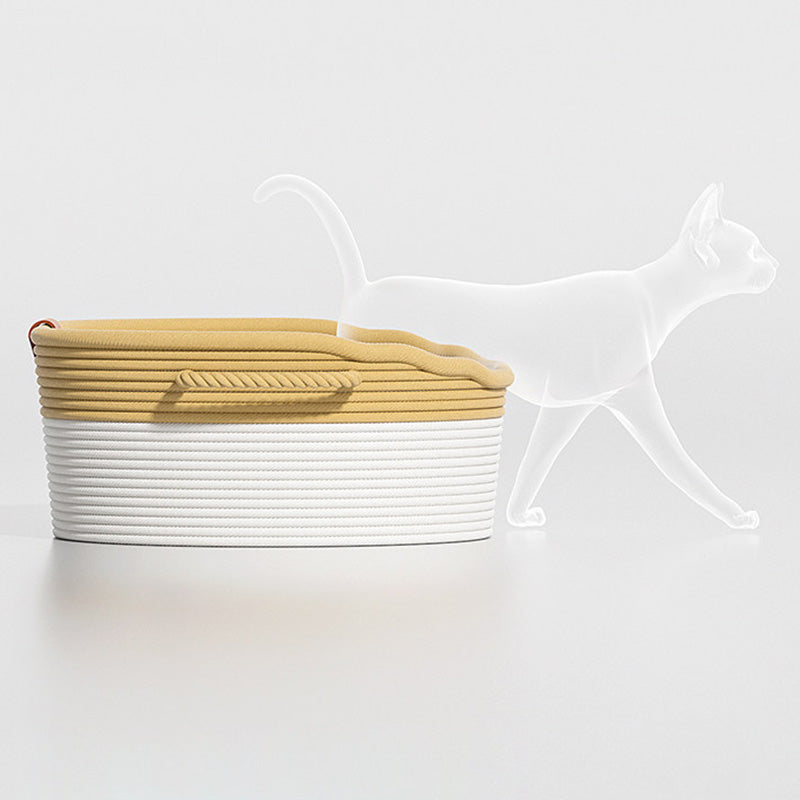 Contemporary Scandinavian Oval Linen-Cotton Rope Woven Cat Bed For Living Room & Bedroom Cuvalon