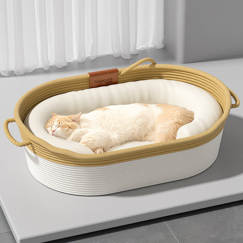 Contemporary Scandinavian Oval Linen-Cotton Rope Woven Cat Bed For Living Room & Bedroom Cuvalon