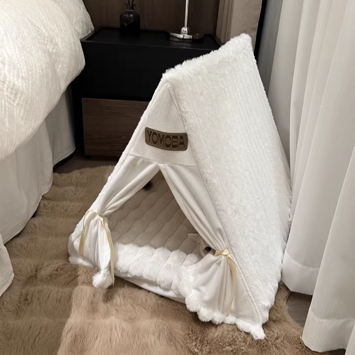 Contemporary Scandinavian Triangular Iron Velvet Fabric Foldable Cat Bed For Living Room & Bedroom Cuvalon