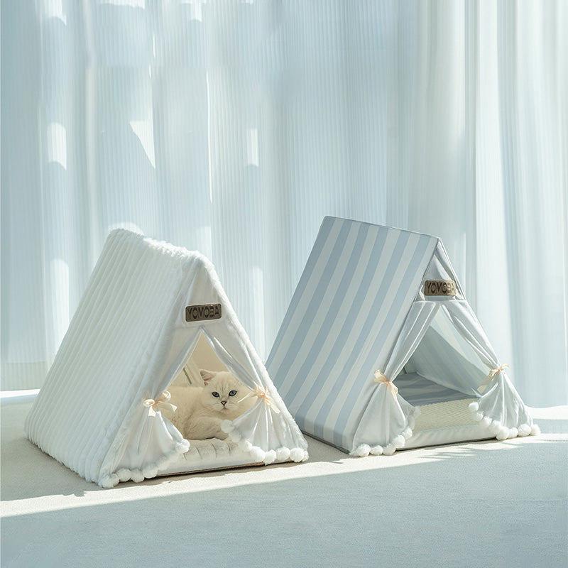 Contemporary Scandinavian Triangular Iron Velvet Fabric Foldable Cat Bed For Living Room & Bedroom Cuvalon