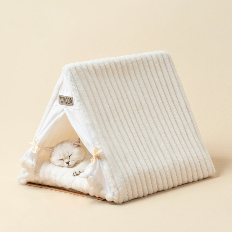 Contemporary Scandinavian Triangular Iron Velvet Fabric Foldable Cat Bed For Living Room & Bedroom Cuvalon